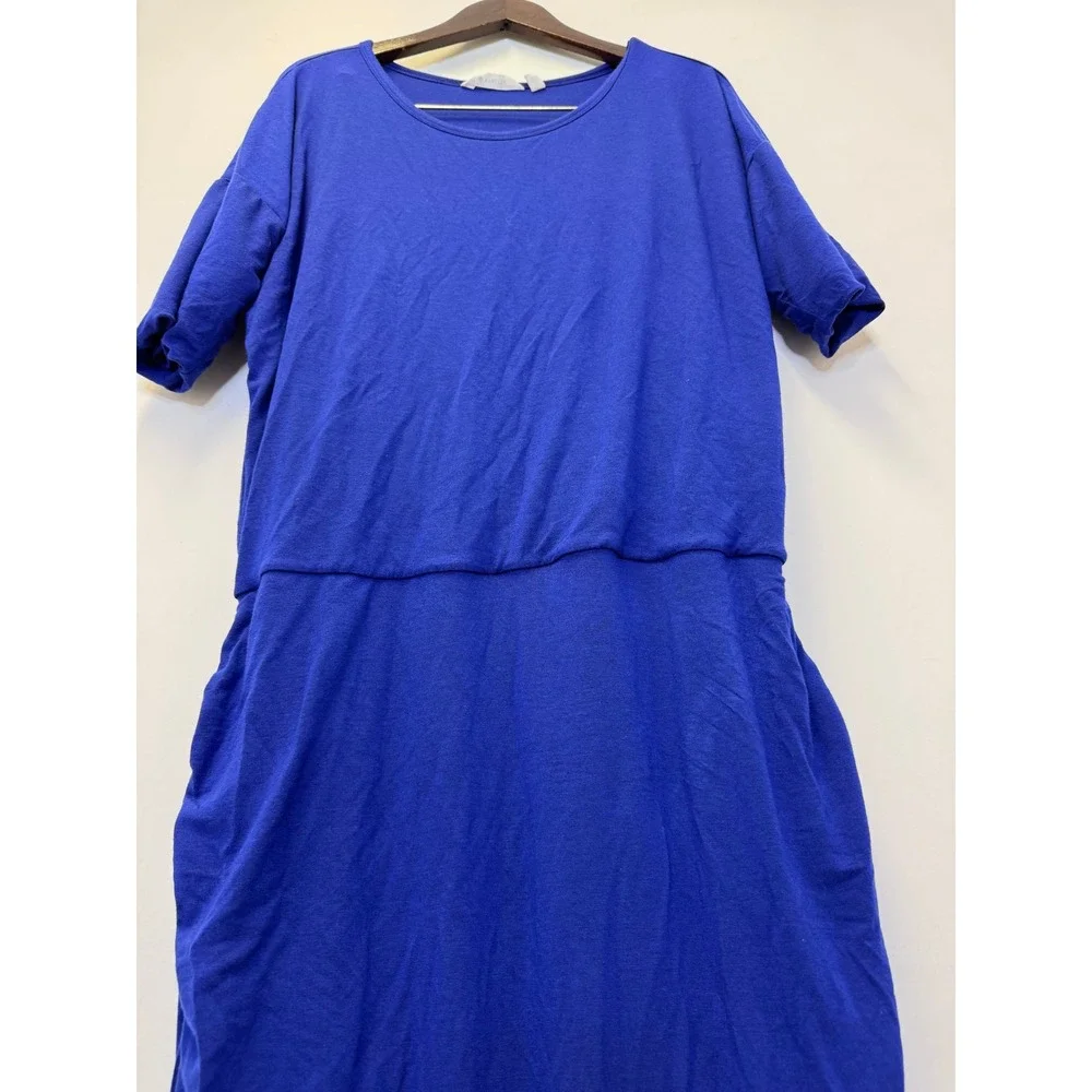 Athleta Royal‎ Blue Ruched Midi Dress Modal Wool Blend 243065 Womens Large